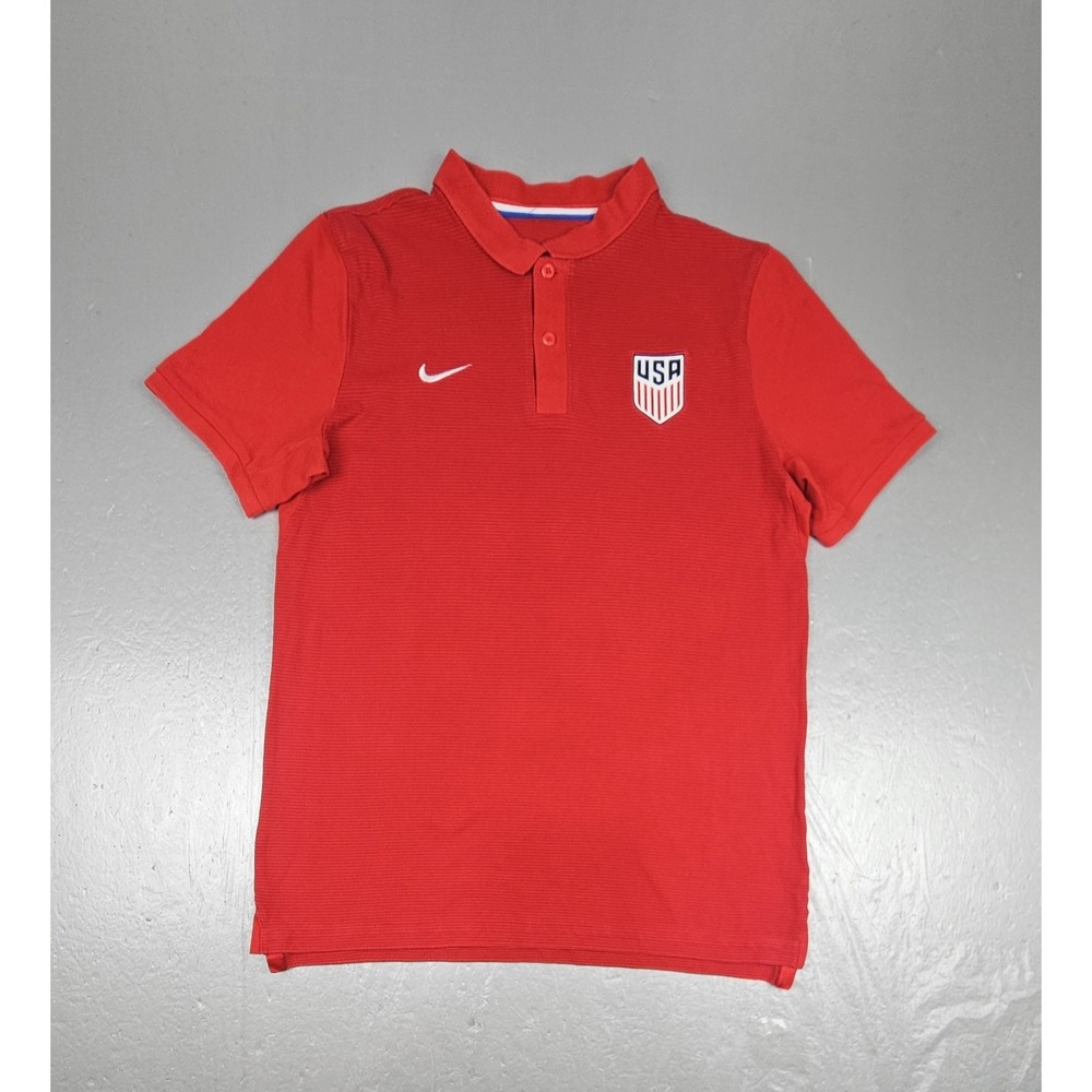 Nike US Soccer Polo Shirt Mens Large Red Cotton Pique Short Sleeve USMNT USWNT